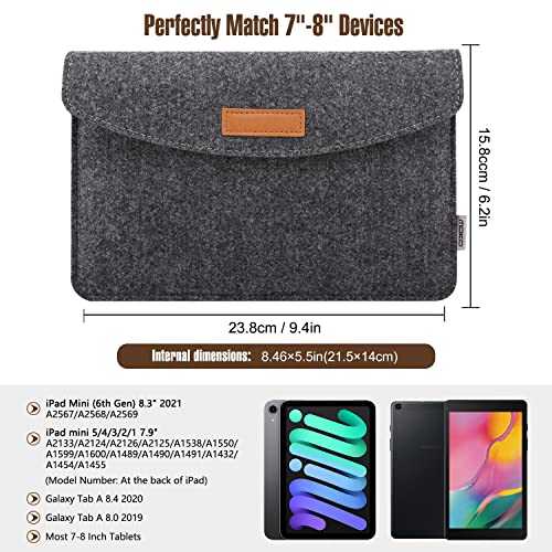 MoKo 7-8 Inch Sleeve Bag, Portable Carrying Protective Felt Tablet Case Cover Fits with iPad Mini (A17 Pro) 8.3" 2024, iPad Mini 6/5/4/3/2/1, Galaxy Tab S2 8.0, Tab A 8.0, ZenPad Z8s 7.9,Dark Gray - Image 2
