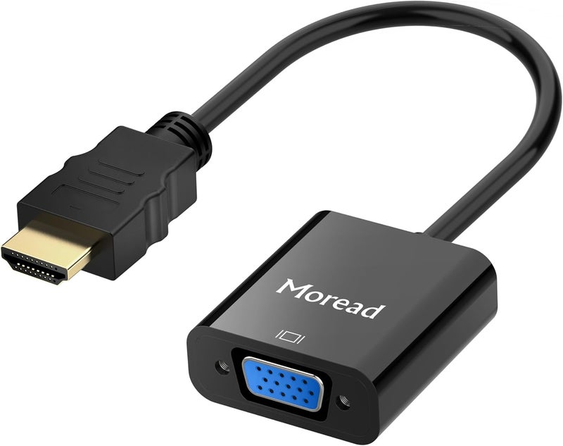 Moread HDMI to VGA, Uni-Directional Gold-Plated HDMI to VGA Adapter (Male to Female) for Computer, Desktop, Laptop, PC, Monitor, Projector, HDTV, Chromebook, Raspberry Pi, Xbox and More - Black - Image 1