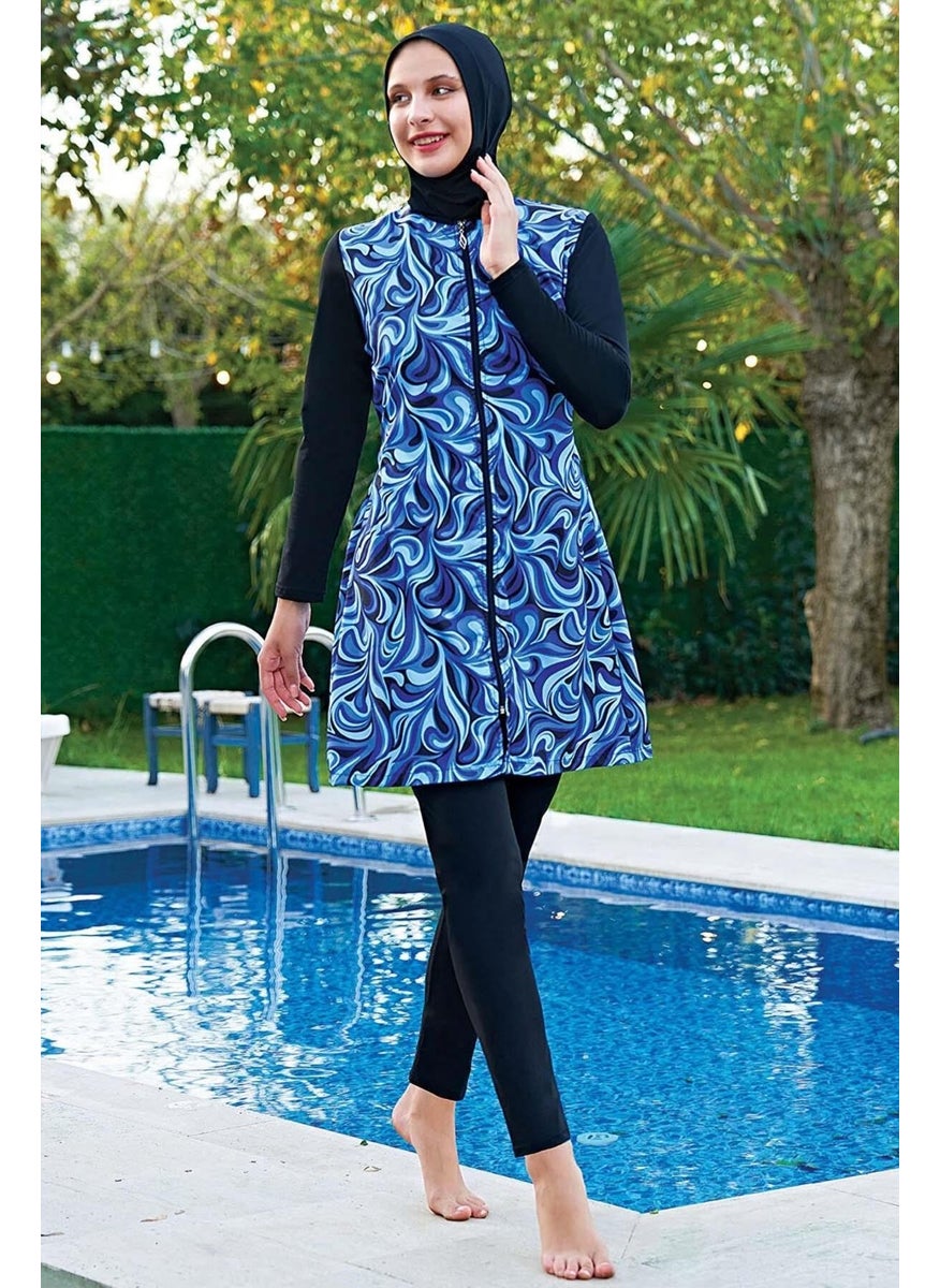 Ruko Mayo Ruko Swimwear Women Plus Size Parachute Zipper Sax Full Hijab Swimsuit C5T5N4O2  - Image 1