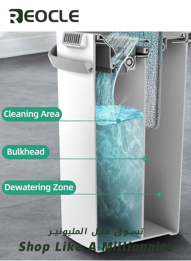 REOCLE - Mop Floor Cleaning Mop and Bucket Set Flat Floor Mop with 10pc Reusable Microfiber Mop Pads & 130cm Long Handle Cleaning Home Kitchen Cleaning for Wet and Dry Use - Image 1