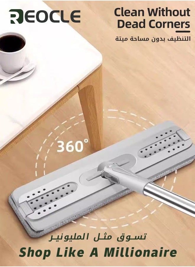 REOCLE Mop Floor Cleaning Mop and Bucket Set Flat Floor Mop with 10pc Reusable Microfiber Mop Pads & 130cm Long Handle Cleaning Home Kitchen Cleaning for Wet and Dry Use  - Image 4