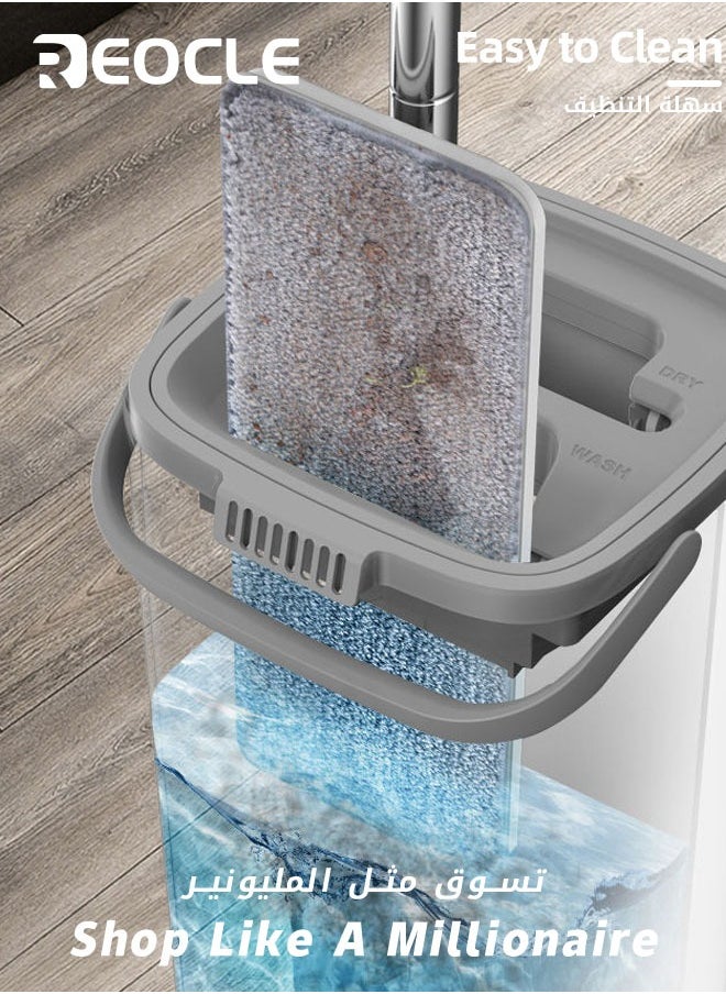 REOCLE - Mop Floor Cleaning Mop and Bucket Set Flat Floor Mop with 10pc Reusable Microfiber Mop Pads & 130cm Long Handle Cleaning Home Kitchen Cleaning for Wet and Dry Use - Image 1