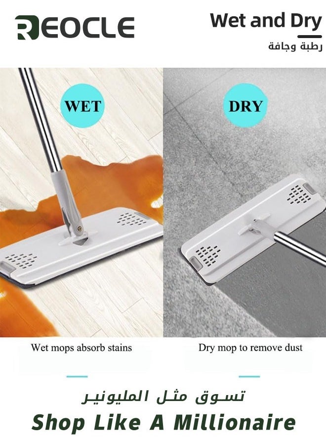 REOCLE Mop Floor Cleaning Mop and Bucket Set Flat Floor Mop with 10pc Reusable Microfiber Mop Pads & 130cm Long Handle Cleaning Home Kitchen Cleaning for Wet and Dry Use  - Image 5