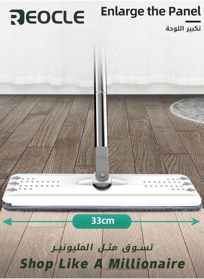 REOCLE Mop Floor Cleaning Mop and Bucket Set Flat Floor Mop with 10pc Reusable Microfiber Mop Pads & 130cm Long Handle Cleaning Home Kitchen Cleaning for Wet and Dry Use  - Image 2