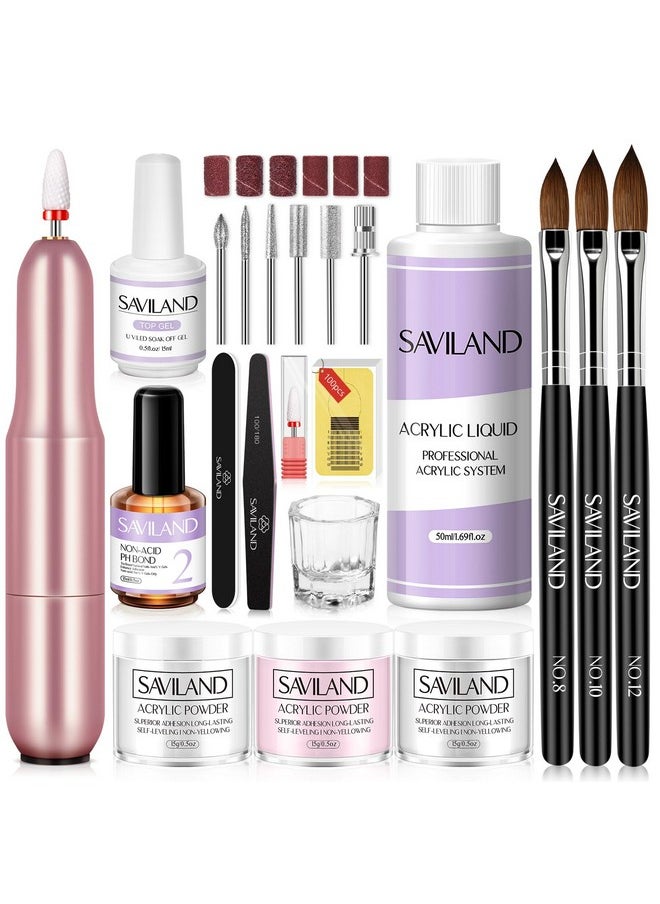 Saviland Acrylic Nail Kit With Drill 15G Clearwhitepink Acrylic Powder And Liquid Set With Nail Drill Acrylic Nail Brush Nail Forms Dappen Dish Easy To Use Acrylic Nail Supplies For Beginners  - Image 1