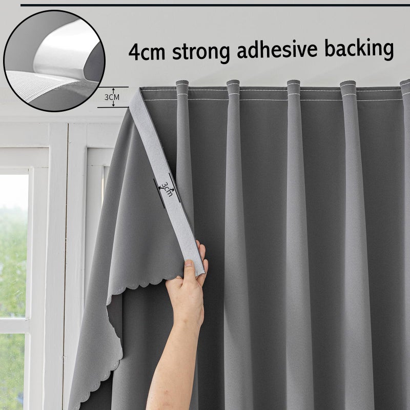 Jilron Jilron Magic Tape Stick on Curtains Blackout Curtains for Bedroom no Drillng Self Adhesive Curtain no Rod Small Window (Grey  47"" W x 59"" L) 2 Panels  - Image 4
