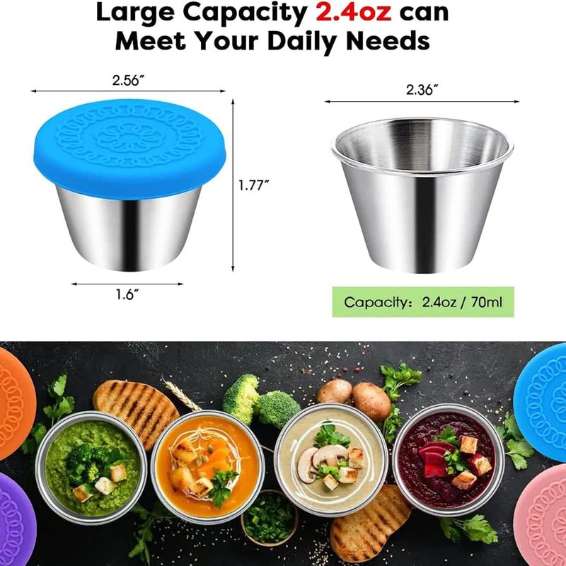 SWIUKPHE Precision processed material 6 Pcs 2.4oz Stainless Steel Small Condiment Containers with Lids, Leakproof Dipping Sauce Cups, Reusable Mini Sauce Storage Boxes Portable Condiment Cups for Bento Box Lunch Box Kids School Travel Defect free upgraded substance - Image 2