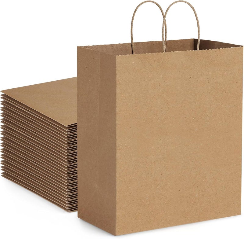 Generasis Kraft Brown Square Paper Bags with Twisted Handles - 25 Pack Sturdy Kraft Paper Packaging Bags for Shopping, Parties, and Retail Use of Kraft Paper Bag (10x8x4) - Image 1