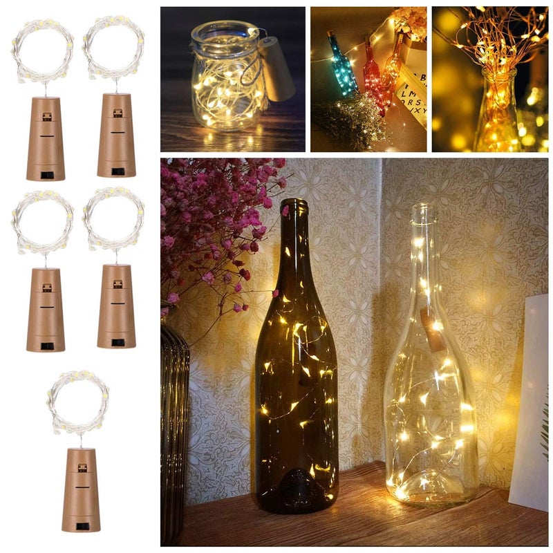 Atipriya 5Pcs Wine Bottle Lights with Cork Copper Wire Lights2M Battery Operated Fairy Light for Diwali Christmas Bride to Be Birthday LED Warm White Pack of 5
