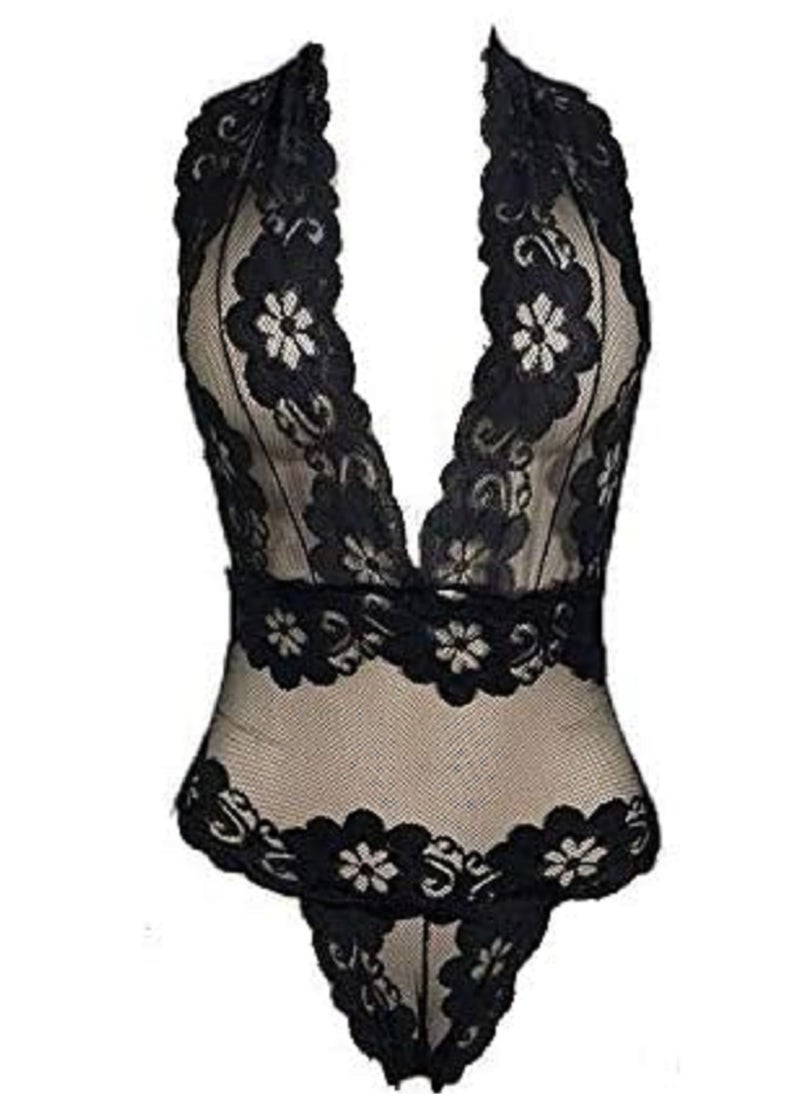 Generic Women Floral Lace Scallop Trim Teddy Lingerie Bodysuit Babydoll  - Image 1