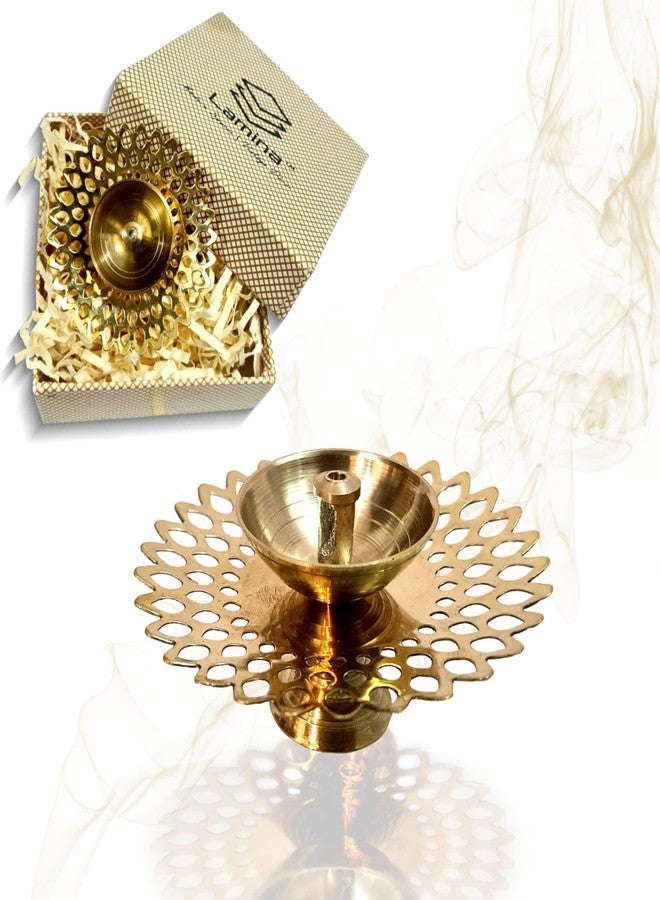 Lamina Decorative Brass Diya for Puja (Set of 1 Small 3inch Golden Round Net) Center Wick Holder Pital Akhand Deep Vilakku for Home Décor, Daily/Festive Worship, Housewarming, Marriage & Return Gift - Image 1