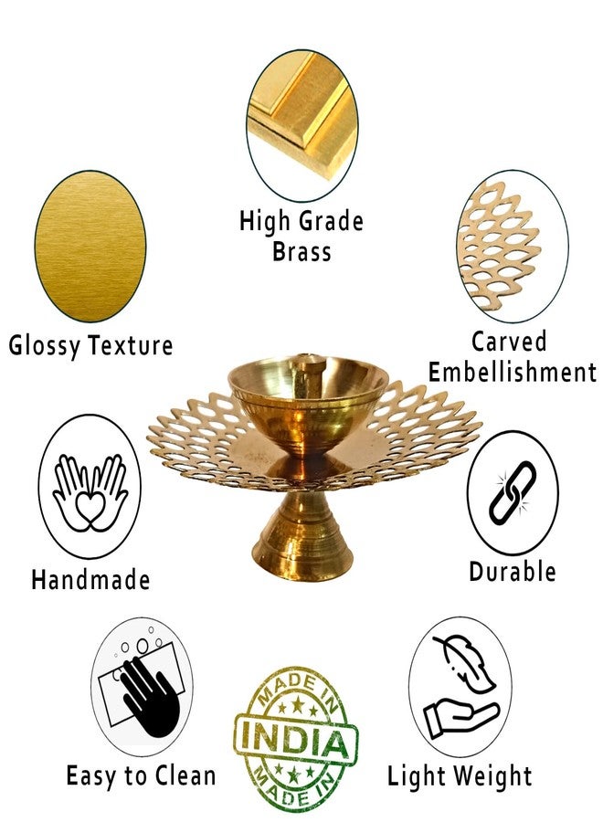 Lamina Decorative Brass Diya for Puja (Set of 1 Small 3inch Golden Round Net) Center Wick Holder Pital Akhand Deep Vilakku for Home Décor, Daily/Festive Worship, Housewarming, Marriage & Return Gift - Image 2