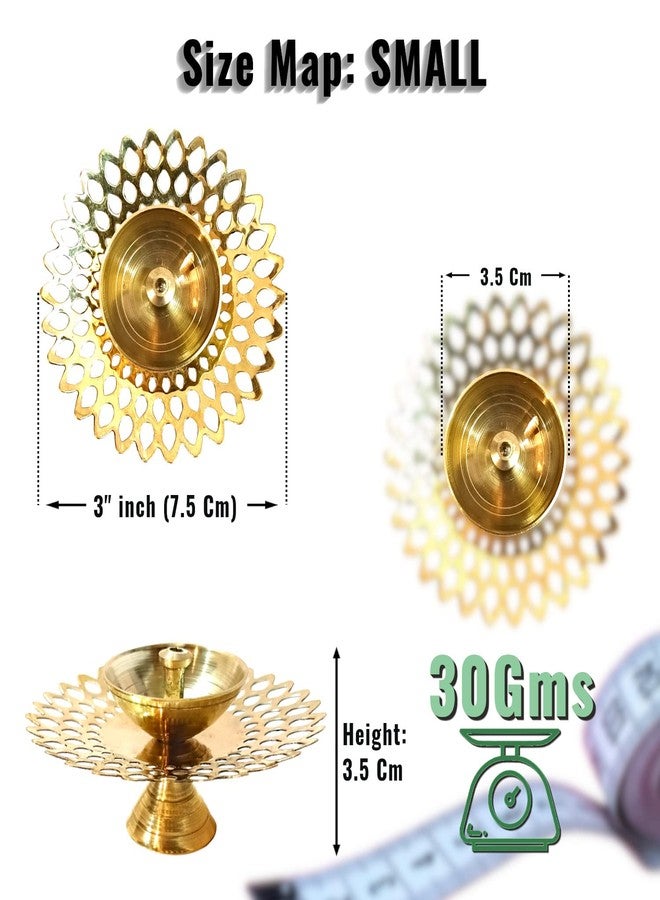 Lamina Decorative Brass Diya for Puja (Set of 1 Small 3inch Golden Round Net) Center Wick Holder Pital Akhand Deep Vilakku for Home Décor, Daily/Festive Worship, Housewarming, Marriage & Return Gift - Image 3