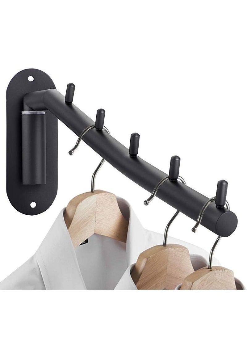 Y&D Folding Wall Mounted Clothes Hanger Rack with Swing Arm Stainless Steel Heavy Duty Coat Hook, Sturdy Robe Storage Organizer for Laundry Room Bedrooms Clothing Drying Rack, Black - Image 1