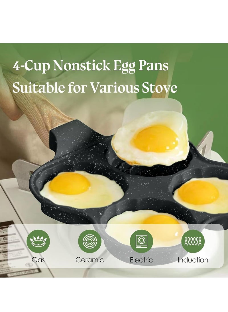 4 Cup Nonstick Omelette Skillet,Healthy Breakfast Pancake Pan,Aluminum 4 Cup Egg Frying Pan Non Stick Egg Cooker Pan Pancake Pan Easy Clean Wooden Handle For Gas Stove (Smiley Version, Black) - Image 4