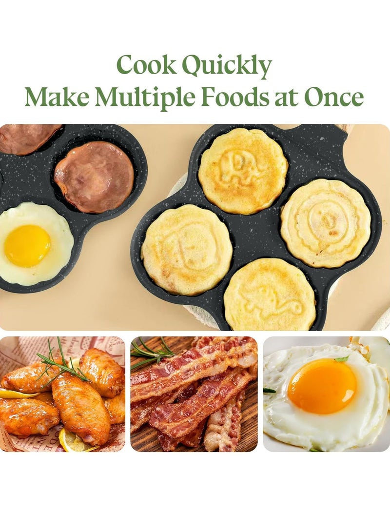 4 Cup Nonstick Omelette Skillet,Healthy Breakfast Pancake Pan,Aluminum 4 Cup Egg Frying Pan Non Stick Egg Cooker Pan Pancake Pan Easy Clean Wooden Handle For Gas Stove (Smiley Version, Black) - Image 3