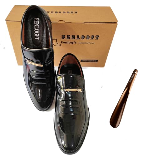 Fenlogft Men's Premium Patent Leather Wedding Oxfords Shoes, Business Formal Classic Office Dress Shoes Pointed Toe Low-Top (Black,9.5) - Image 2
