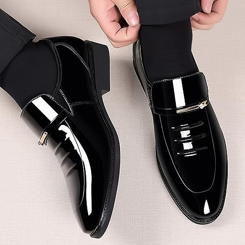 Fenlogft Men's Premium Patent Leather Wedding Oxfords Shoes, Business Formal Classic Office Dress Shoes Pointed Toe Low-Top (Black,9.5) - Image 4