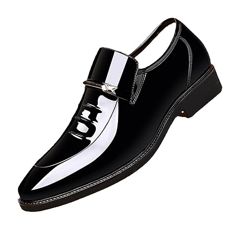 Fenlogft Men's Premium Patent Leather Wedding Oxfords Shoes, Business Formal Classic Office Dress Shoes Pointed Toe Low-Top (Black,9.5) - Image 5