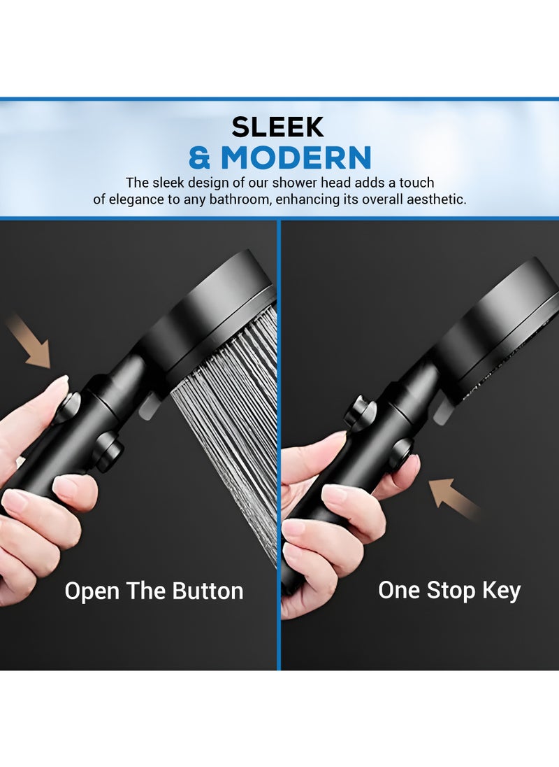 DANEEN - 5-Function Adjustable High-Pressure Shower Head - Chlorine Removal, Ionic Handheld & Spa-Like Experience Luxury- Includes Teflon Tape & 1.5m Hose (BLACK) - Image 1