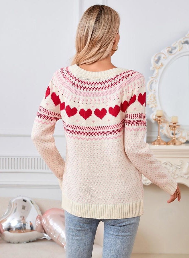 shermie Women's Fair Isle Pullover Sweaters Long Sleeve Crew Neck Loose Casual Knit Sweater, 414 Beige, L - Image 5