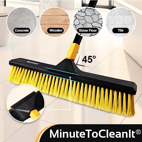 MinuteToCleanIt 18-Inch Heavy Duty Cleaning Brush, Yard Broom with Extendable Handle for Garden, Walkway, Balcony, Industrial Spaces and Outdoor area, 65.3-Inch-Long Pole, Wet & Dry Use, Yellow - Image 4