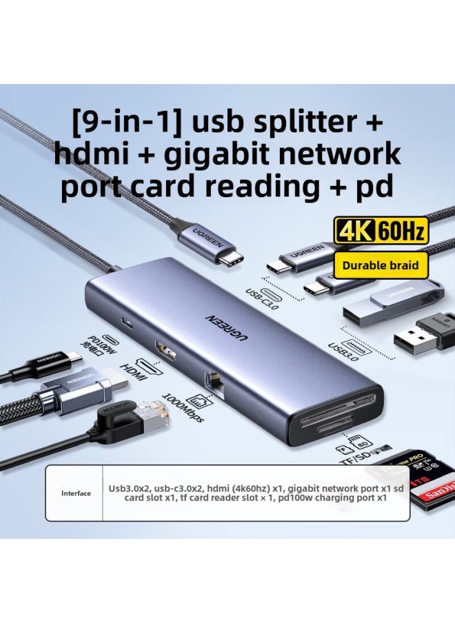 Generic Green Union Type-C Extension Applicable To Apple MacBook Huawei Computer USB-C To HDMI/VGA 4K HD-Color:15375 [9-in-1] Hdmi60hz + Gigabit Network Port  - Image 1