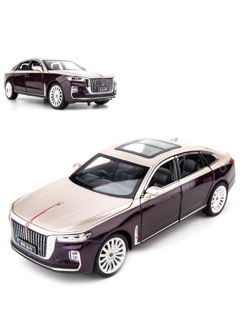 Swift 1:24 Scale Hongqi H9 Toy Cars, Diecast Model Luxury Metal Car, Zinc Alloy Pull Back with Front and Back Lights, Open Door, Off-Road Real Suspensions, Purple  - Image 1
