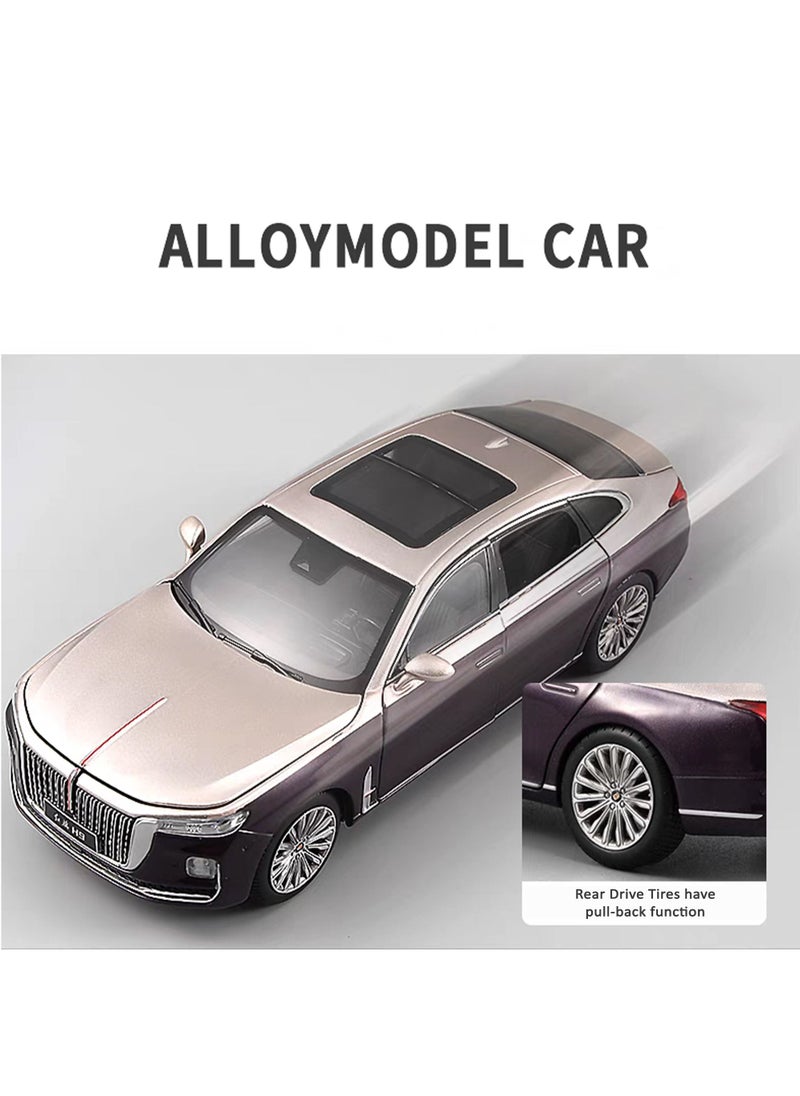 Swift 1:24 Scale Hongqi H9 Toy Cars, Diecast Model Luxury Metal Car, Zinc Alloy Pull Back with Front and Back Lights, Open Door, Off-Road Real Suspensions, Purple  - Image 4