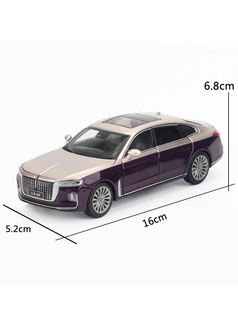Swift 1:24 Scale Hongqi H9 Toy Cars, Diecast Model Luxury Metal Car, Zinc Alloy Pull Back with Front and Back Lights, Open Door, Off-Road Real Suspensions, Purple  - Image 5