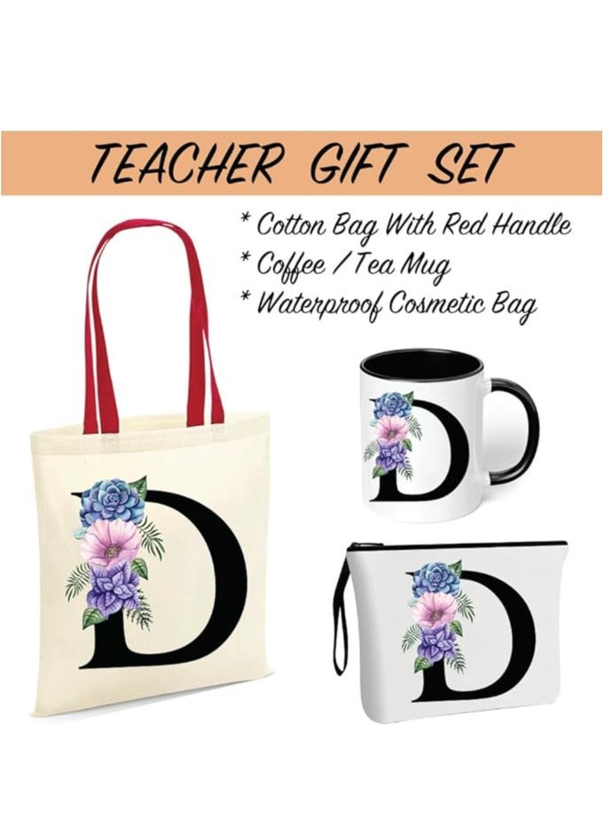 PRINTSHOP4ME Initial Letters Canvas Cotton Tote Bag With Red Handle and Cosmetic pouch for girls - Mug gifts - Pack of 3 Combo set -Giftset for wedding - Gifts for girls - Gift for friends - Image 2