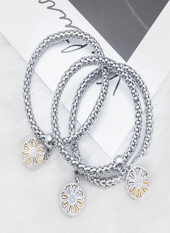 SILANER Crystal Charms Multilayer Bracelets - 3PCS Gold/Silver/Rose Gold Corn Chain Bracelet for Women, Tree of Life Heart Shaped Stretch Bracelet, 7.5 inches, Copper, crystal - Image 4