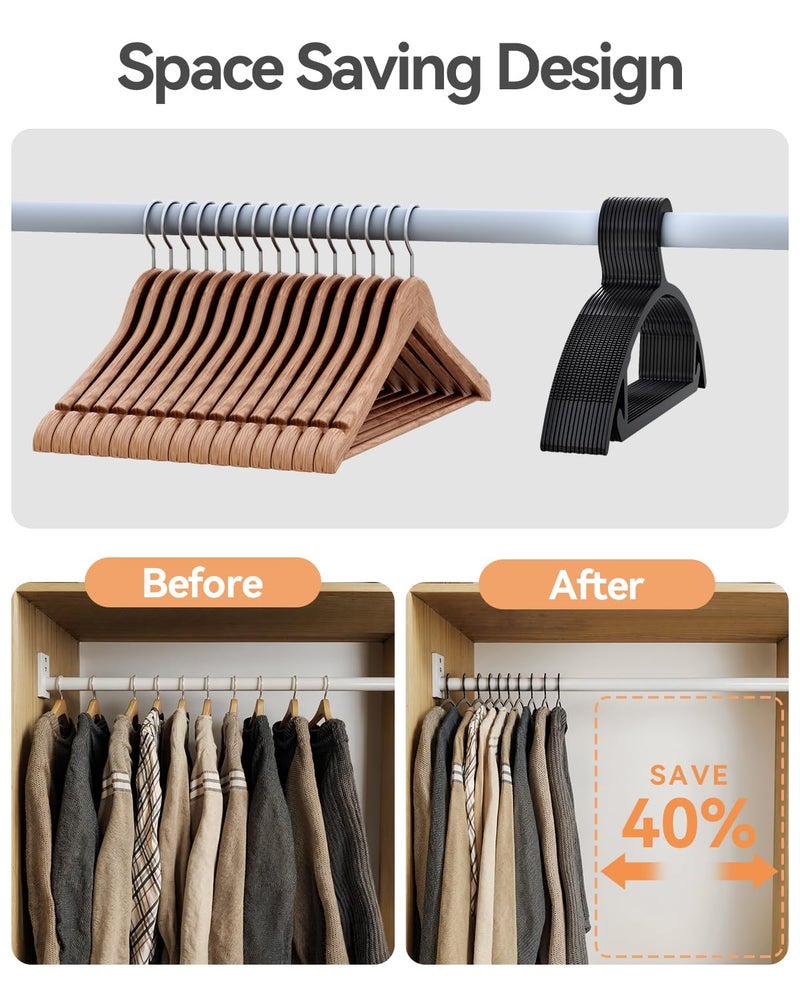 ABHENG 50 Pack Clothes Hangers, Non Slip Heavy Duty Plastic Hangers, Space Saving All-in-One Garment Hangers for Dresses Suits Jeans Knits, Hold Up to 11 LB Dry & Wet, 16.4" x 8.3", Black, UAPY0850B - Image 3