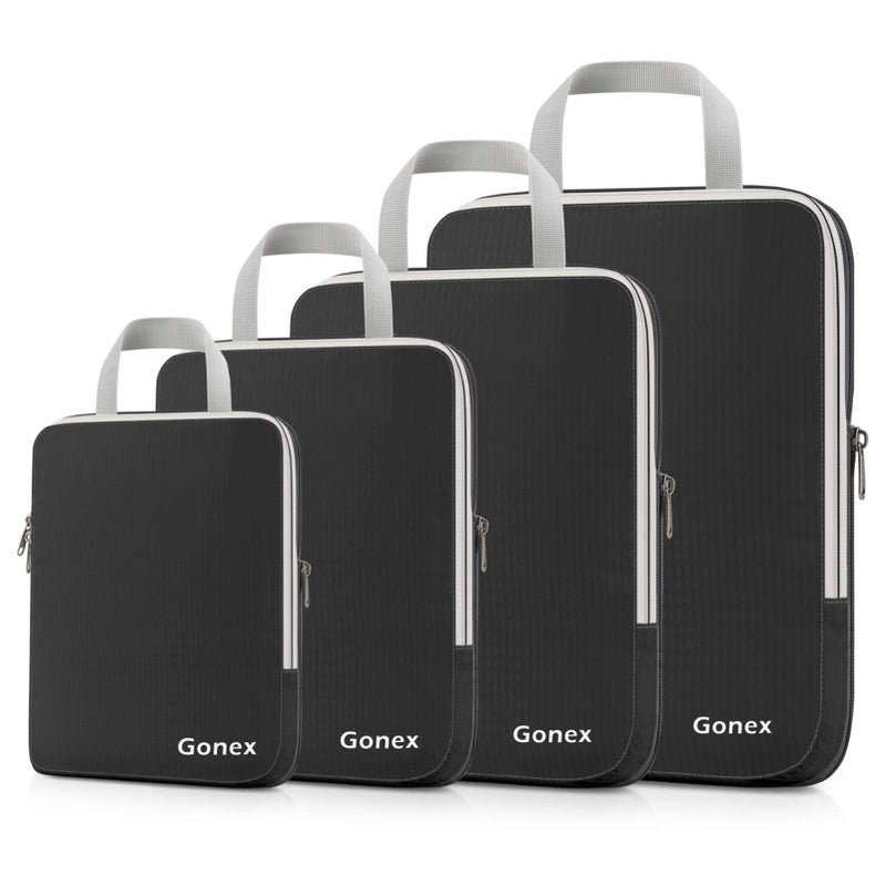 Gonex Compression Packing Cubes 4pcs Expandable Storage Travel Luggage Bags OrganizersBlack