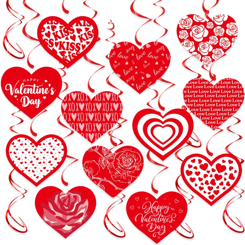 Pedel Valentine's Day Hanging Swirls, 30Pcs Love Heart Swirls Ceiling Decorations for Happy Valentines Day Galentines Anniversary Party Supplies - Image 1