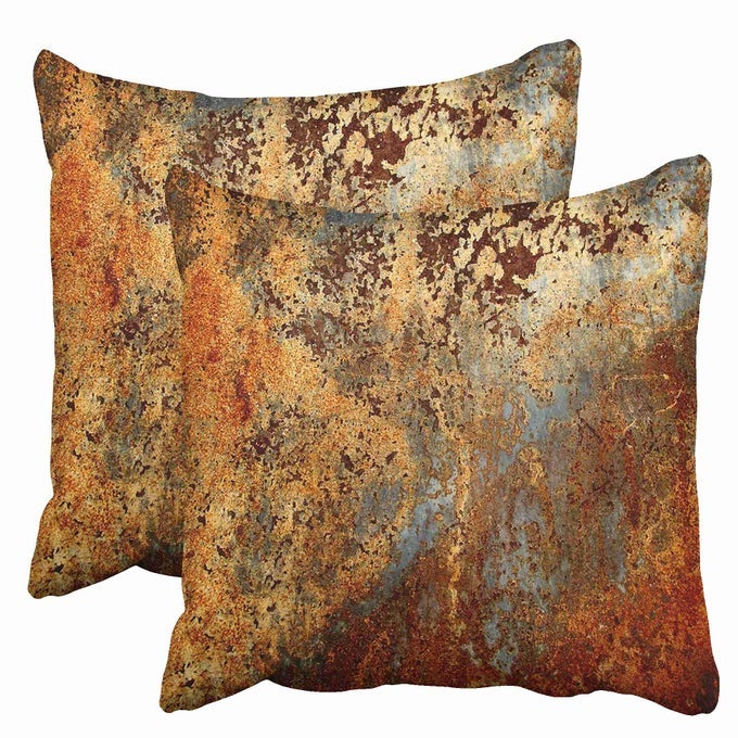 SET OF 2 THROW PILLOW COVERS BROWN RUST COLORFUL METAL RUSTY STEEL IRON STRUCTURE WALL DOOR MODERN ABSTRACT DECORATIVE SQUARE 18X18 INCHES PILLOWCASES HOME DECOR CASES COVER