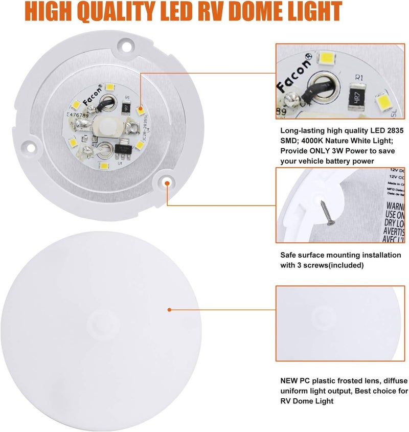 Facon 3-1/2'' LED RV Puck Light with Switch - 2 Pack - Image 4