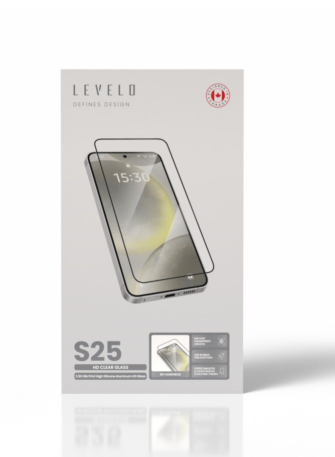 LEVELO S25 Screen Protector / 2.5D Silk Print High Silicone Aluminum / Oleophobic and Hydrophobic Coating / Instant Fingerprint Unlock / Air Bubble Prevention / Super Smooth & Responsive Coating Finish - Clear - Image 2