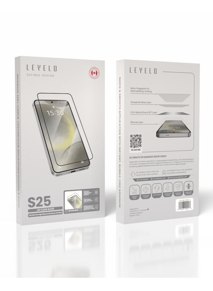 LEVELO S25 Screen Protector / 2.5D Silk Print High Silicone Aluminum / Oleophobic and Hydrophobic Coating / Instant Fingerprint Unlock / Air Bubble Prevention / Super Smooth & Responsive Coating Finish - Clear - Image 2
