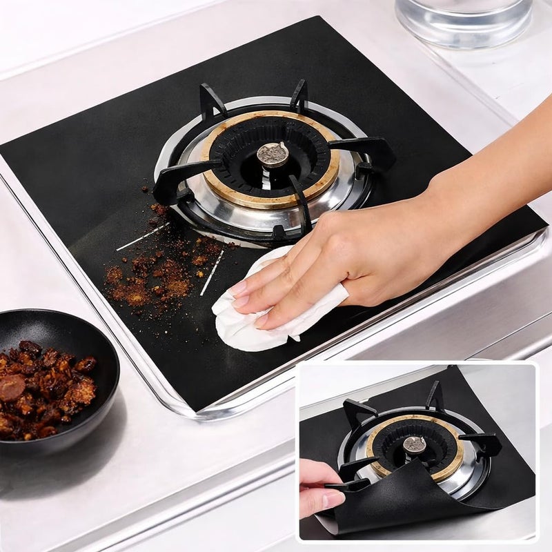 Reusable Durable Stove Burner Covers Gas Range Protectors Non Stick Heat Resistant Customizable Surface Hand Washable Black Countertop Guard Kitchen Accessory (5)