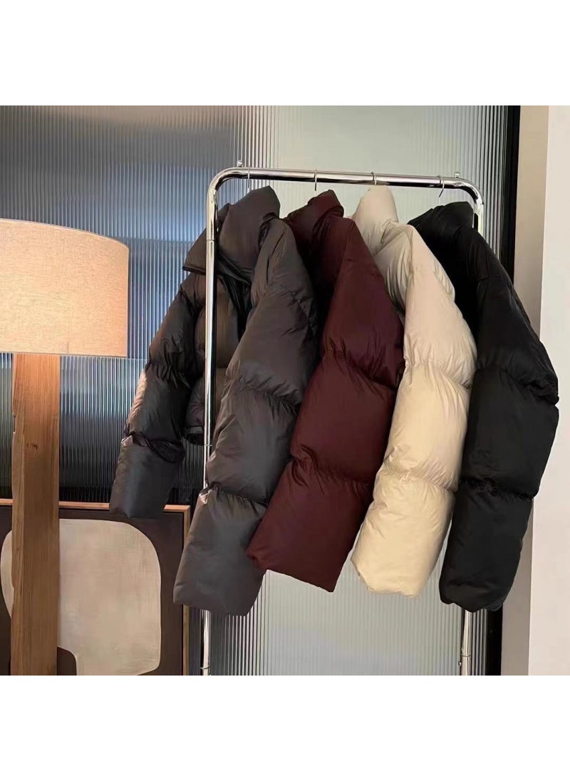 Generic - Fashionable Thickened Cotton-Padded Puffer Jacket For Women Korean Style Slim Fit Cropped Stand Collar Winter Ready Brown - Image 1