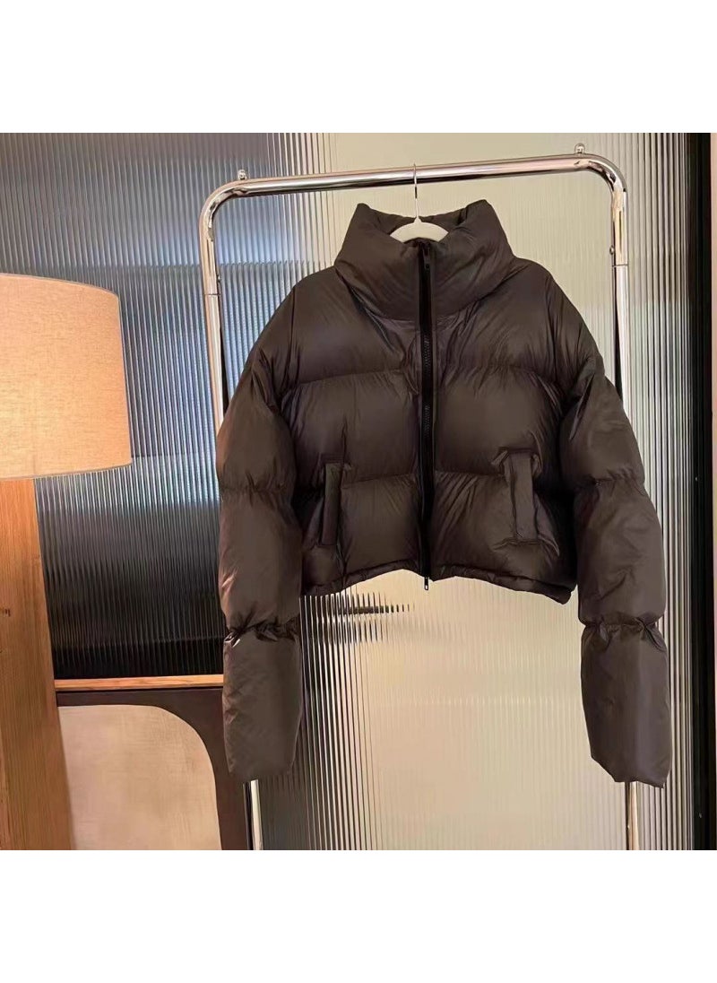 Generic - Fashionable Thickened Cotton-Padded Puffer Jacket For Women Korean Style Slim Fit Cropped Stand Collar Winter Ready Brown - Image 1