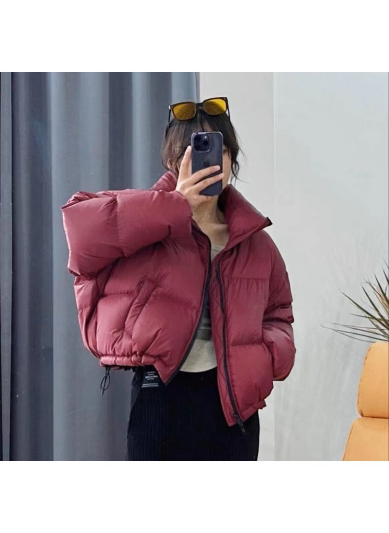 Generic - Fashionable Thickened Cotton-Padded Puffer Jacket For Women Korean Style Slim Fit Cropped Stand Collar Winter Ready Brown - Image 1