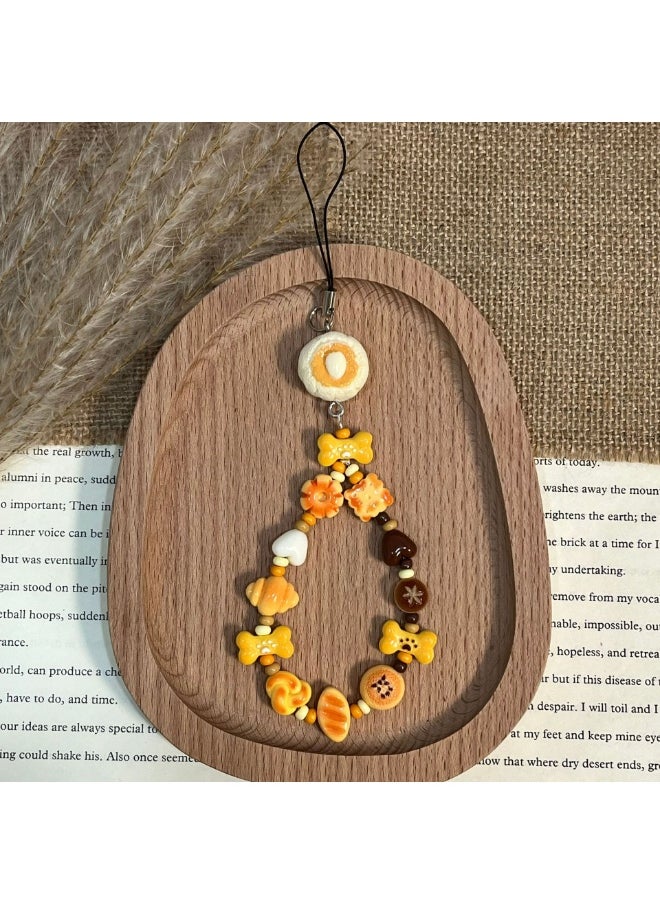 NIBEMINENT Phone Charm/ Chain Strap for Women Girls, Milk Yellow Buns Necklace Food Toy Cell Phone Case Lanyard Wrist Strap 
