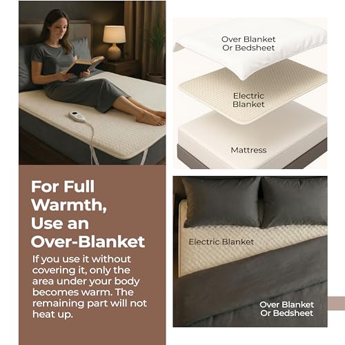Lifelong Electric Under Blanket for Double Bed (180 x 160 cm) | Soft Fleece | Safe Heating Blanket Bed Warmer | 1-5 Temp Level & 1-10 hrs Timer | Detach & Wash | Heats After You Sleep/Sit Over It - Image 3