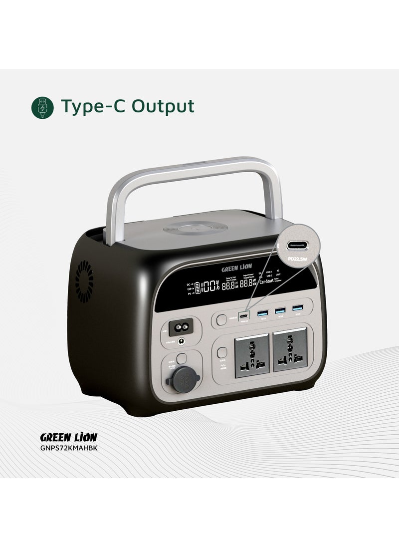GREEN LION Portable Power Station 72000mAh 600W / Power Generator / Portable Handle / Digital Display / Safety Protection / 10W Wireless Output / AC Sockets / USB-A &Type-C Output / Outdoor Power Bank with LED Light - Black  - Image 5