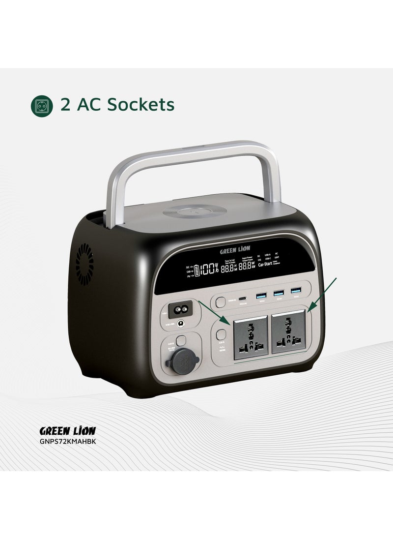 GREEN LION Portable Power Station 72000mAh 600W / Power Generator / Portable Handle / Digital Display / Safety Protection / 10W Wireless Output / AC Sockets / USB-A &Type-C Output / Outdoor Power Bank with LED Light - Black  - Image 4