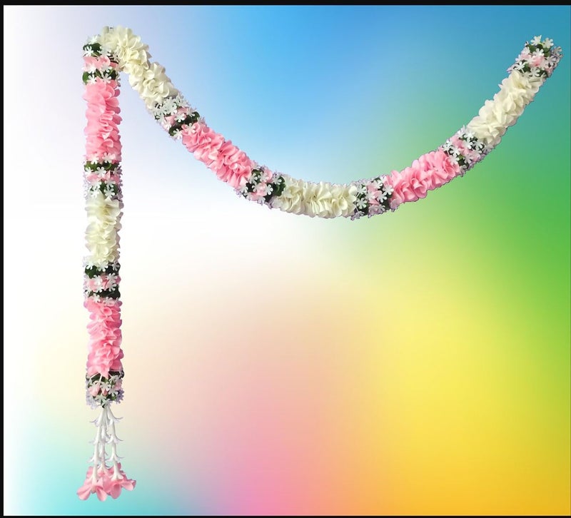 Tia Crafts Handmade Decorative Backdrops Garland for Home Curtain Decoration | for Ganpati, Diwali Decor, Navratri Durga Puja Decoration - Set of 8 (Light Pink) - Image 4