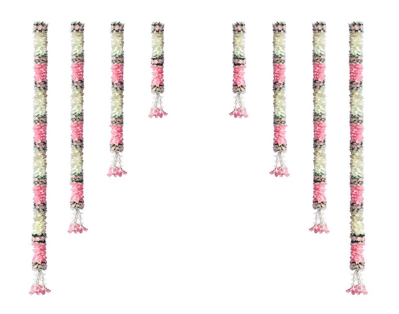 Tia Crafts Handmade Decorative Backdrops Garland for Home Curtain Decoration | for Ganpati, Diwali Decor, Navratri Durga Puja Decoration - Set of 8 (Light Pink) - Image 3