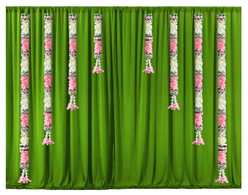 Tia Crafts Handmade Decorative Backdrops Garland for Home Curtain Decoration | for Ganpati, Diwali Decor, Navratri Durga Puja Decoration - Set of 8 (Light Pink) - Image 2